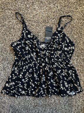 Hollister Navy Floral Spaghetti Strap Peplum Cami